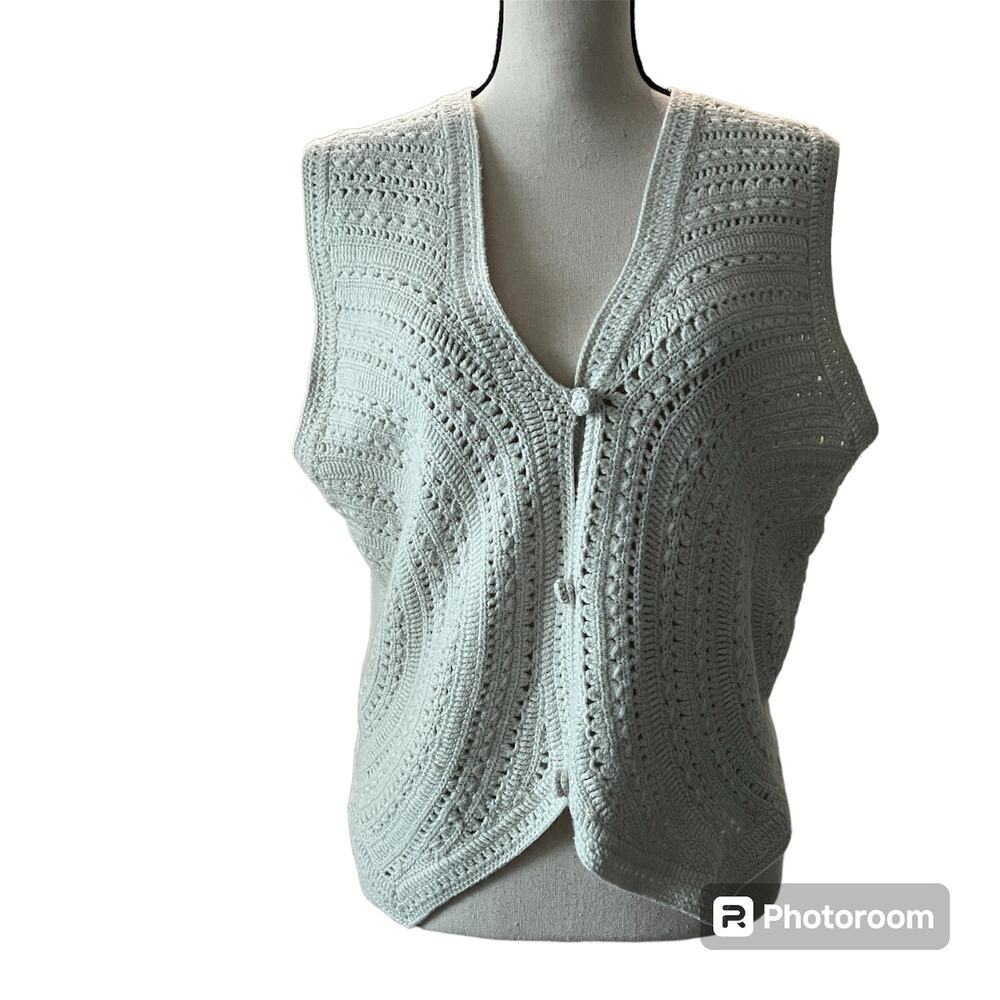 Vintage 80's Emanuel Ungaro Gruppo GFT Crochet Vest Cream Beige Size Large VTG
